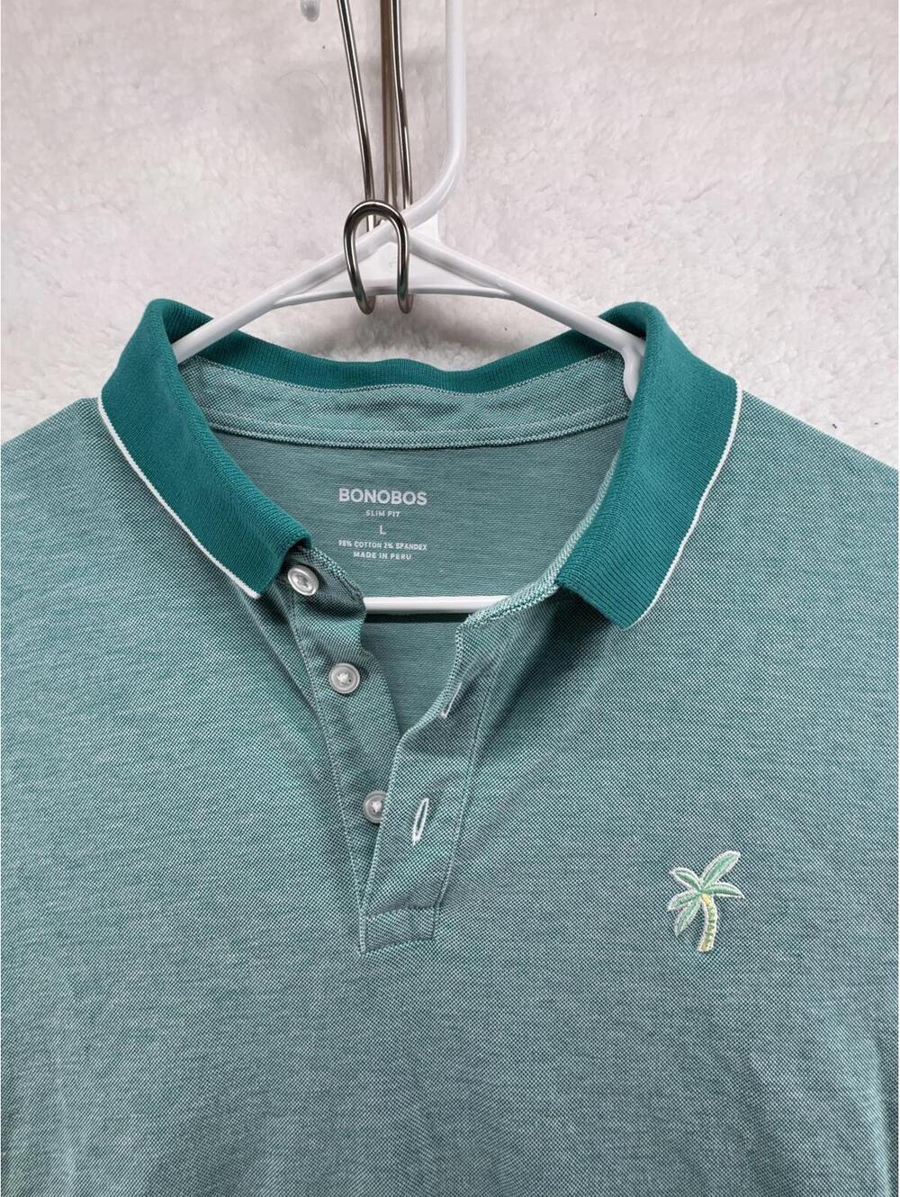 Bonobos Performance Golf Polo Mens Large Heathered Green Palm Tropical Slim Fit